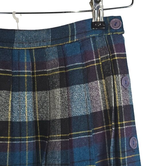 Vintage 70's Marilyn Togs Tartan Plaid Blue Mid 1" Pleat Knee Length MIdi Skirt - Picture 2 of 7